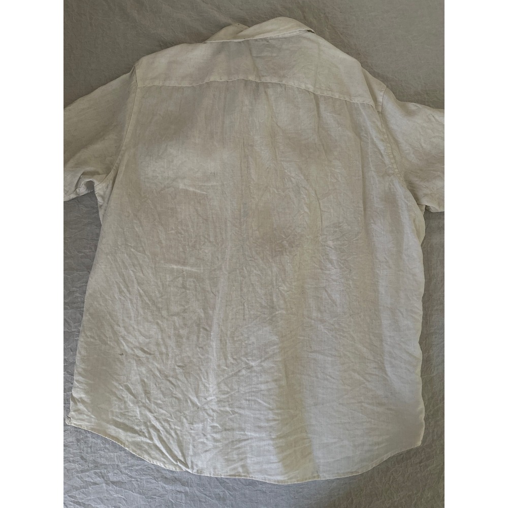 Banana Republic Linen Shirt Button Up Short Sleeve Pockets Men's Large White - Picture 7 of 8